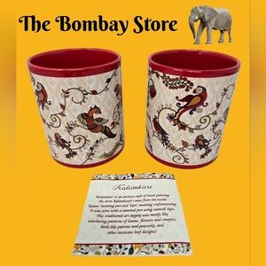 The Bombay Set of 2 Kalamkari Coffee Cups Hand Painted Exotic Beautiful Birds